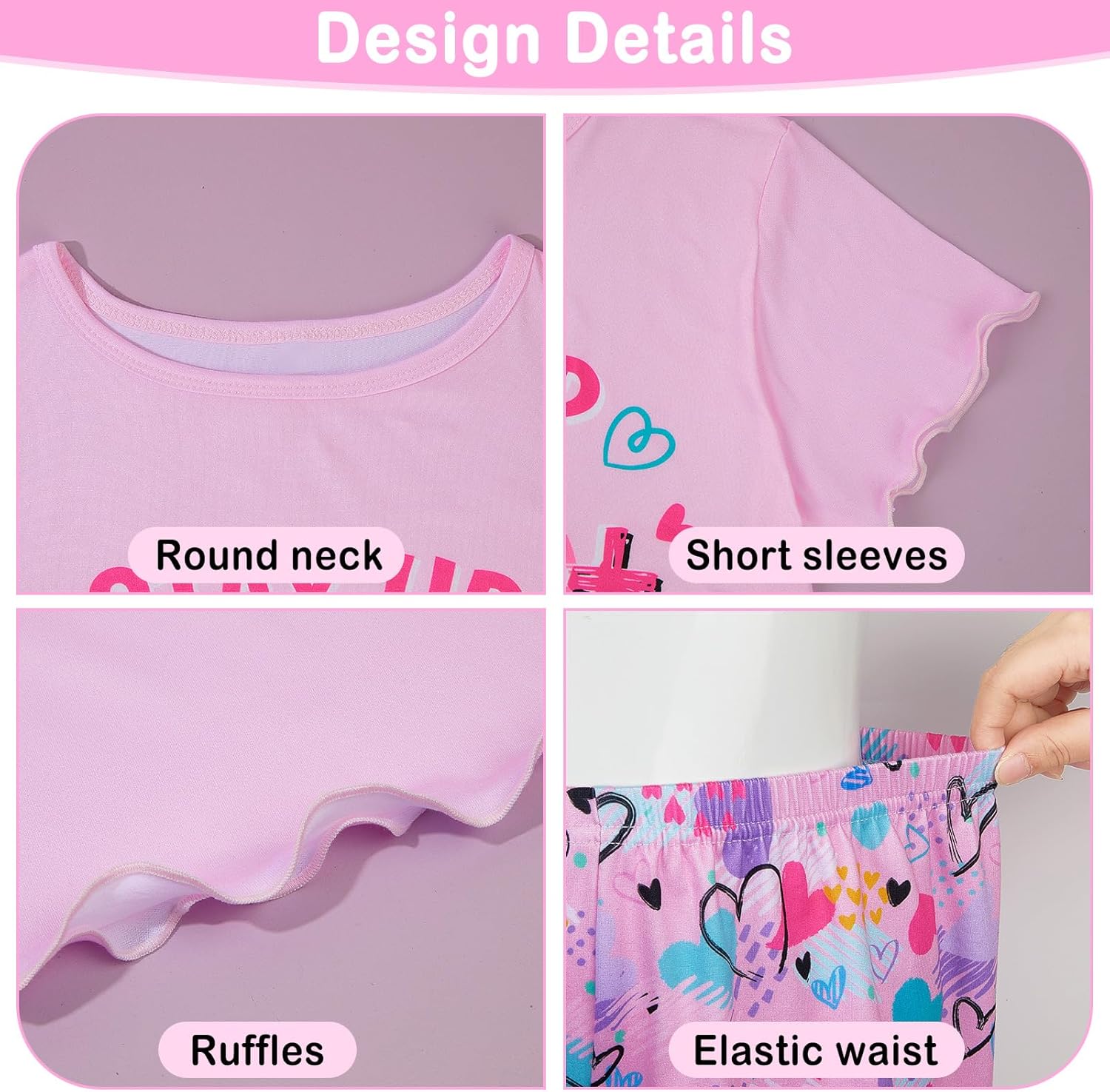 Play Tailor Girls Pajamas for Toddler Ruffled Kids Pajamas Set Short Sleeves Summer Pjs Sleepwear for Girl - Image 3