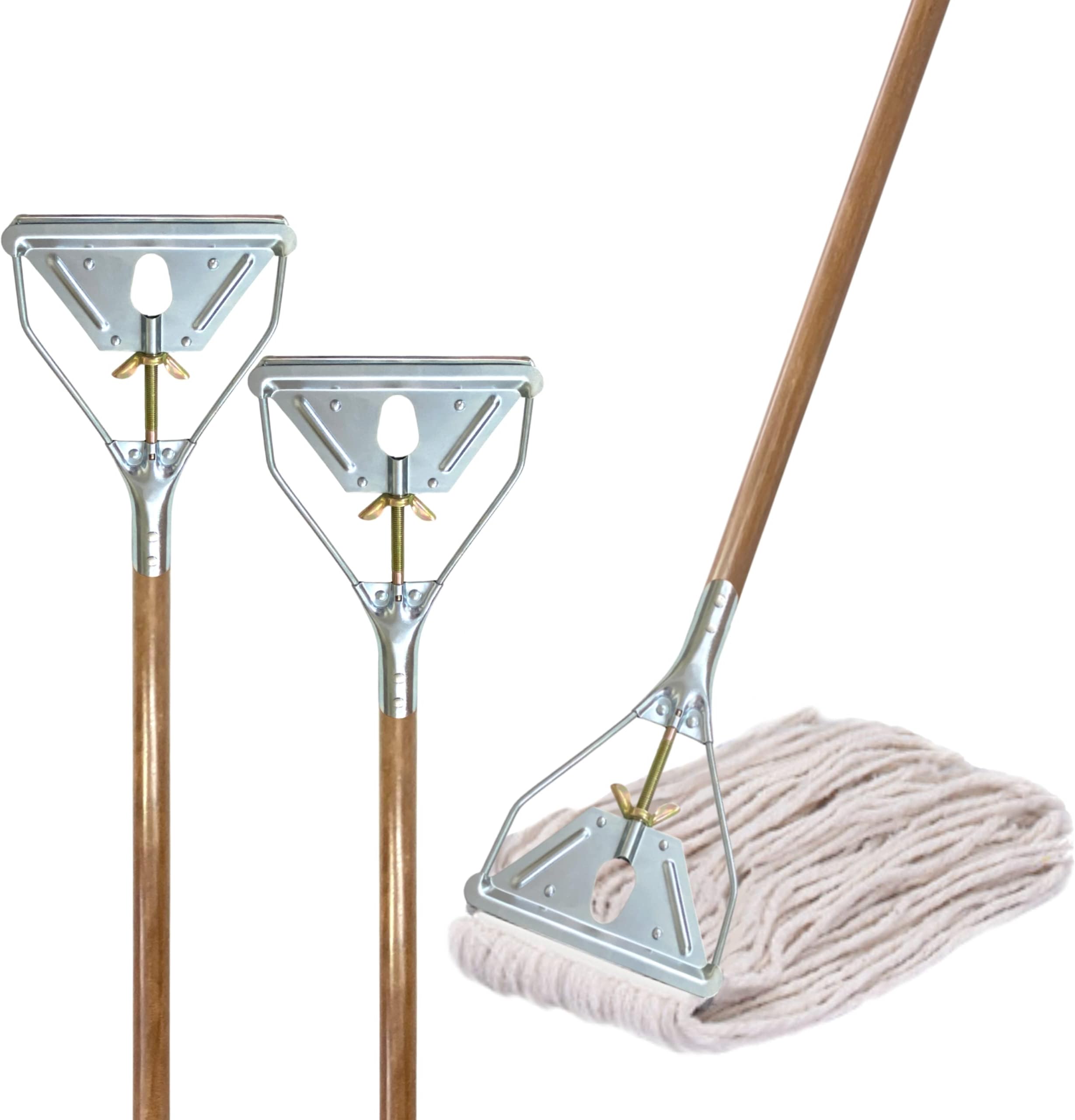 ILOT Commercial Mop Handle | 2 Pack Industrial Mop Stick | Quick Change Steelhead with Wooden Handle | Wet Mops for Floor Cleaning Heavy Duty | 59" Inch