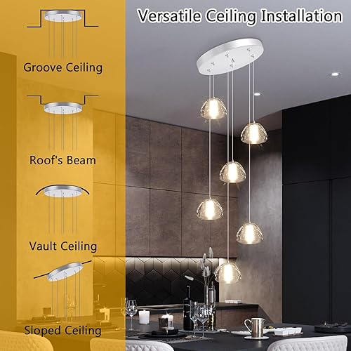 Miniatura 3 de Mini iluminación colgante para isla de cocina, 6 luces, candelabros modernos, luces LED de burbujas de cristal, luces colgantes de techo para