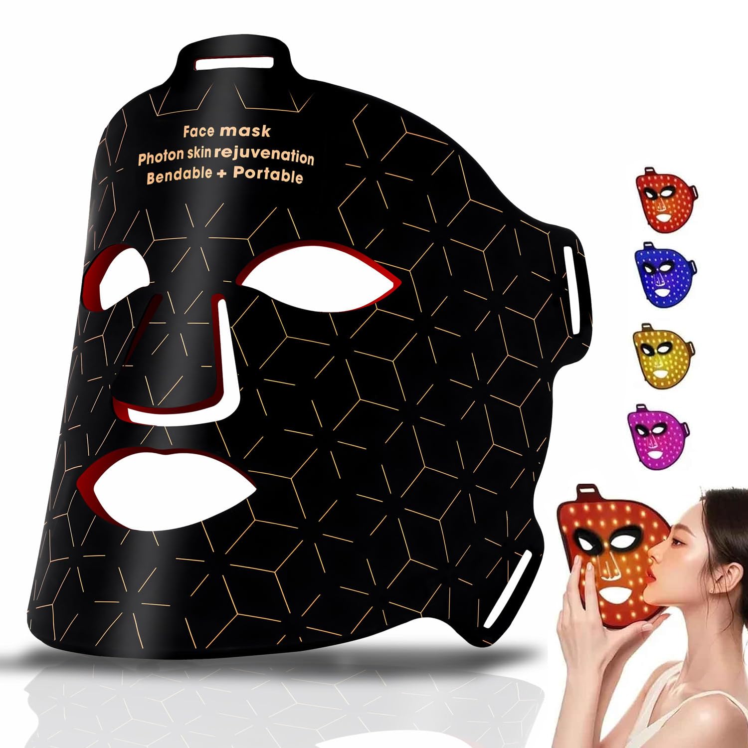 Red Light Therapy Mask for Face,4 Modes Wireless LED Light Therapy, 3000mAh Rechargeable With Timer Controlled,850nm Infrared Light & 660nm Red Blue Yellow Light For Facial Skincare,240 LED