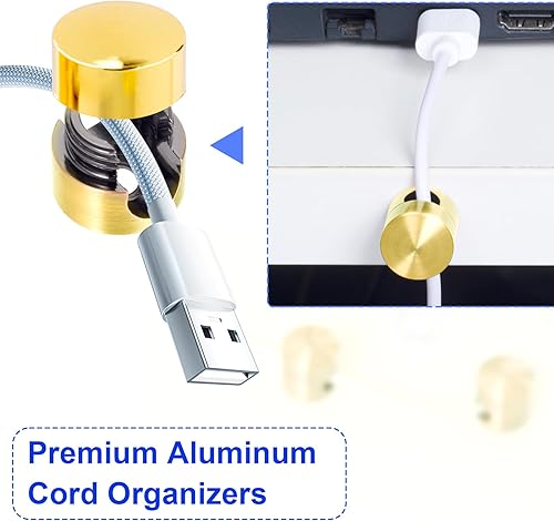 Miniatura 145 de 3 juegos de soportes de cargador para cables, soportes de anclaje de cable ajustables plateados, clips de cable de metal adhesivos, organizadores de