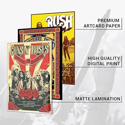 Miniatura 6 de Juego de 56 pósteres de bandas de rock vintage  Impresiones artísticas de pared con música retro de los años 70, 80 y 90, collage de cubierta de