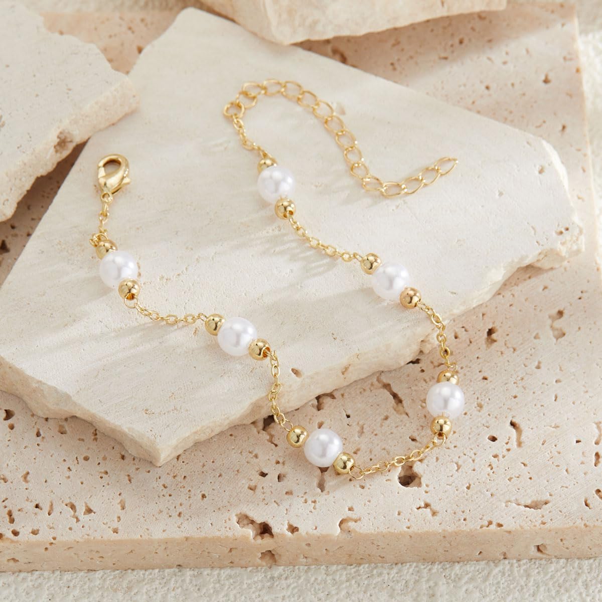 Gold Pearl Bracelets for Women Trendy 14k Gold Plated Dainty Pearl Beaded Bracelets Adjustable Chain Wedding Bridesmaid Bracelet Gold Jewelry Women Gifts Her - Image 8