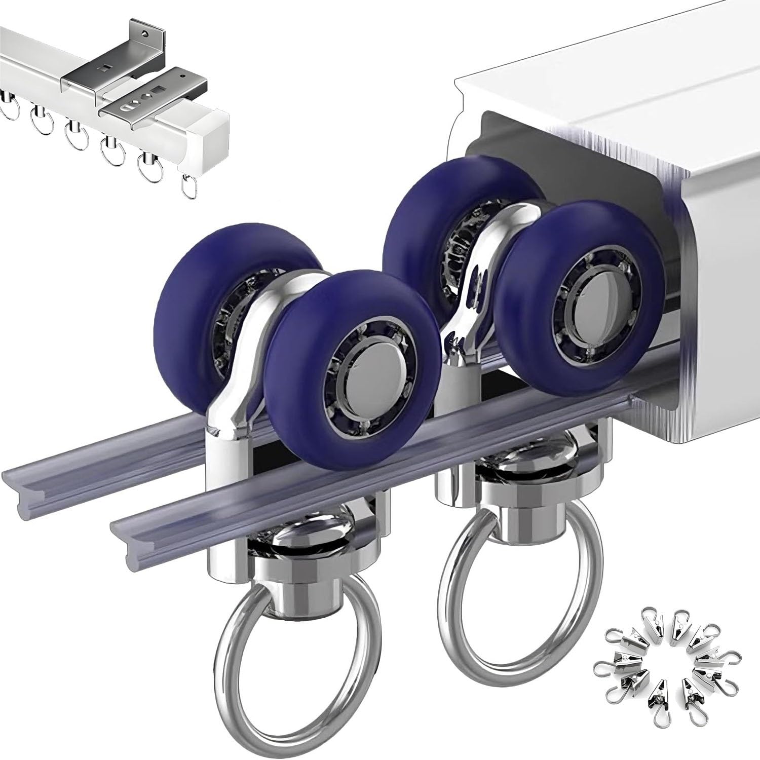 Binario Tenda Alluminio Bianco, Guida Per Tende Soffitto E Parete, 100 200 300 400 450 500 560 600 cm Binario Per Tende, Sistema Scorrevole Per Bovindo E Finestre(200cm)