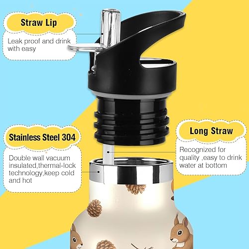 Miniatura 3 de Water Bottle for Kids with Straw 20 Oz Water Bottle Insulated for Boys Girls, BPA-Free, Cute Squirrels