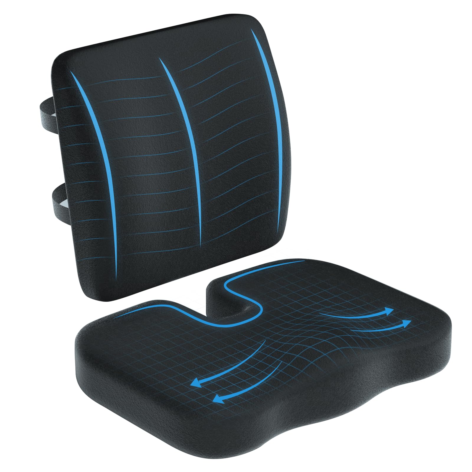 Office Chair Cushion and Lumbar Support Pillow - Ergonomic Seat Cushion for Pressure Relief, Non-Slip Back Support Cushion for Office, Gaming, Car