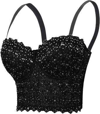 Womens Lace Rhinestone Bustier corset Wedding Party Crop Top Bra Vest