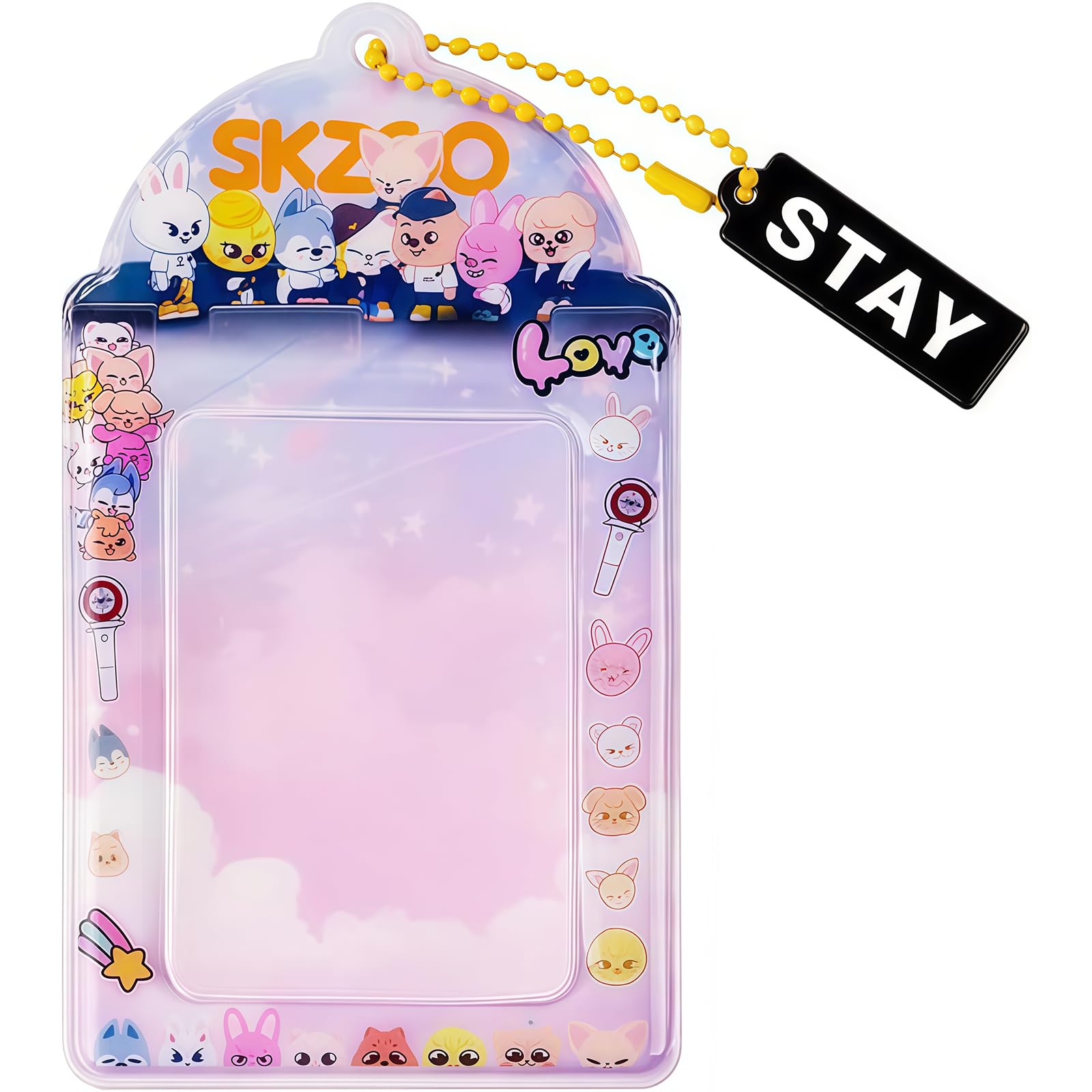 Yamobi Stray Kids Photocard Holder, śliczny uchwyt na karty z łańcuszkiem, dekoracyjna zawieszka na karty Stray Kids i gadżet K-Pop (różowy)