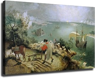 Landscape with The Fall of Icarus 1555 By Pieter Bruegel The Elder Poster Art Print Canvas Wall Art Kitchen Living Room Classroom Bedroom Office Home Aesthetic Decoration (08x12inch Unframed)