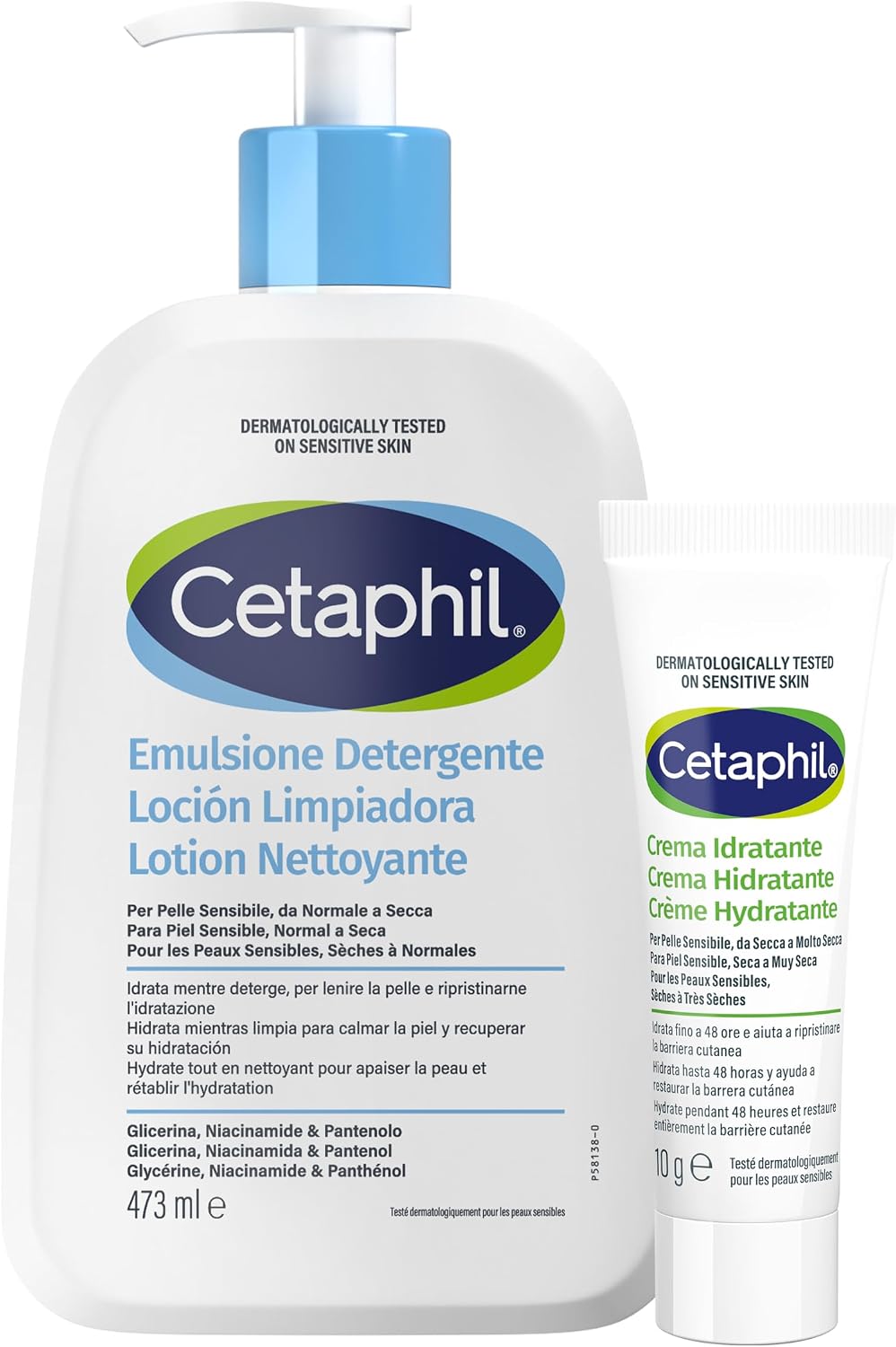 Cetaphil Emulsja do twarzy i ciała, bez perfum, format 470 ml + krem nawilżający do twarzy i ciała, bez perfum, rozmiar podróżny 14 g