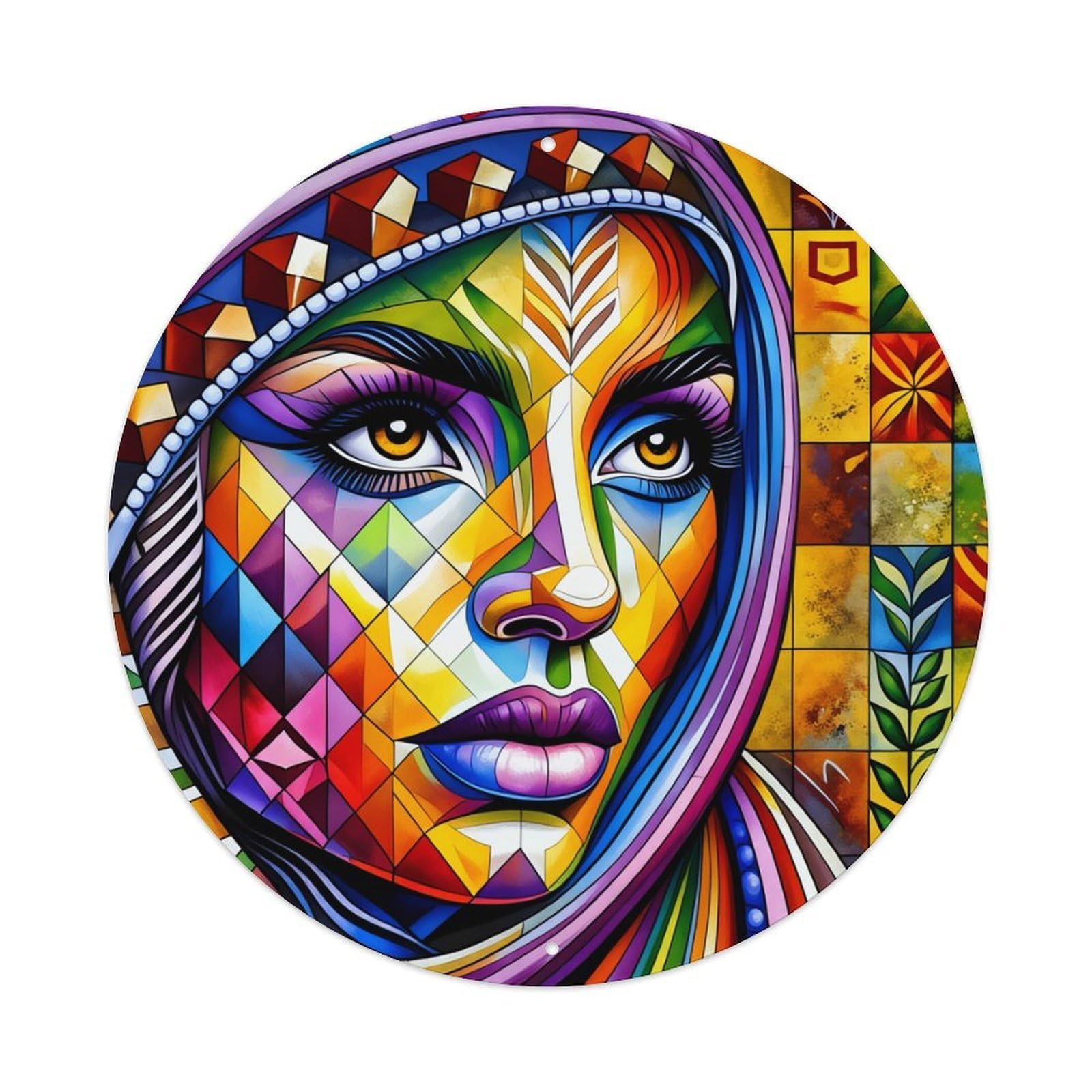 Jdfenggu Vintage Colorful Geometric Face Art Pattern Retro Metal Tin Sign, Metal Poster For Bar, Home, Man Cave, Kitchen, Laundry Room Art Decor 8X8 Inch
