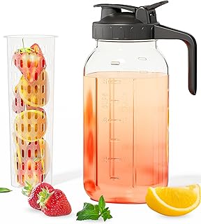 64oz Glass Pitcher with Fruit Infuser, 2 Quart Wide Mouth Mason Jar Pitc...