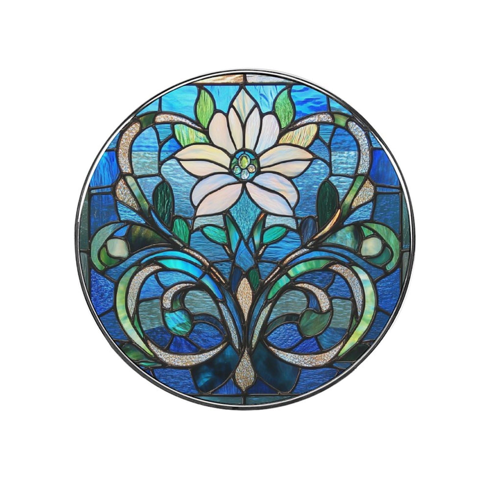 Stained Glass Stylized Floral And Scroll Motif Fridge Magnets DIY Art Round Magnetic Refrigerator Sticker for Home Kitchen Car Garage Decor