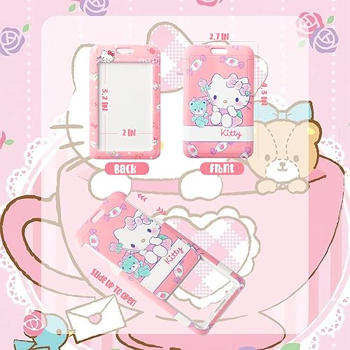 Miniatura 3 de Soporte para tarjetas de identificación de anime de dibujos animados Kawaii con cordón de cuentas, lindo estuche para tarjetas de identificación con