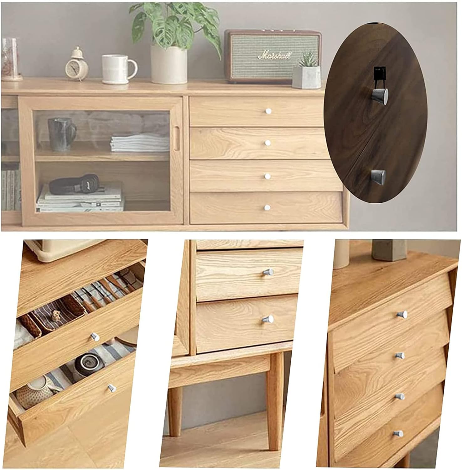 10 x Silver Metal Drawer Pulls, Round Silver Cabinet Hardware Pulls, Aluminium Cabinet Knobs with Screws, for Drawers, Cabinets, Shelves, Wardrobe Doors