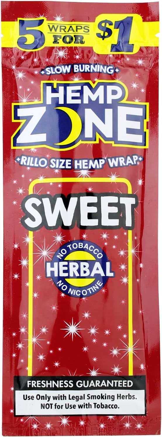 The Zone Premium Sweet Wraps. 75 Total Wraps! 5 Wraps Per Pack.15 Packs! Non-GMO, Nicotine & Tobacco Free, Slow & Smooth Burn.