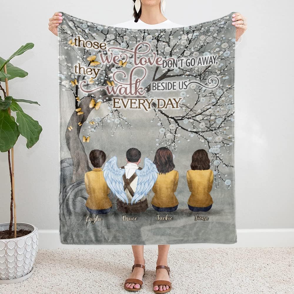 Gossby Personalized Custom Blanket (Father 3 Daughters) Those We Love Don't Go Away They Walk Beside Us Everyday Gifts for Mom, Blanket to My Mom from Daughter Son, Father Day Birthday Gifts for Mom