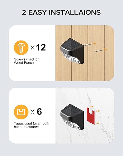 Miniatura 6 de KIALUSH Luces solares de 30 lúmenes, 2 modos de luz solar para valla impermeable para pared, riel, porche, patio trasero, jardín, luces solares