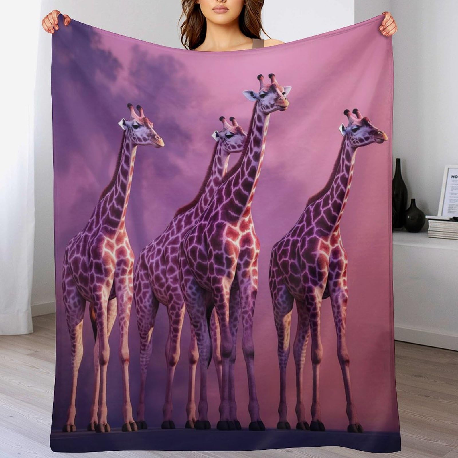 Couverture plaid girafe 150x200cm en flannel chaude pour lit