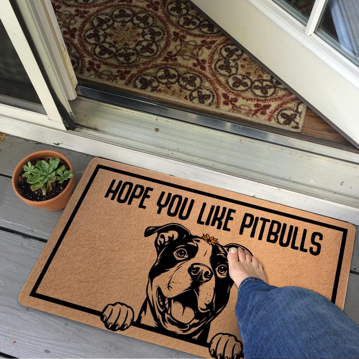 Pitbulls Door Mat 18x30 Inch, Faux Coco Coir Doormat with Non-Slip PVC Backing, Dog Printed Welcome Mat for Outdoor Indoor Entryway Porch Home, Dog Lover Gifts for Women, Hope You Like Pitbulls
