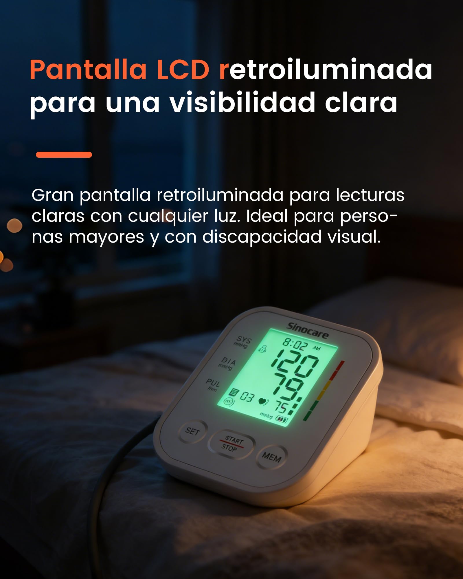 Sinocare Tensiómetro Brazo Auto 22-42cm Arritmia 4 Colores 2x99 Blanco | Tensiómetro Digital Automático de Brazo, Monitor Presión Arterial con Detección Arritmia Irregular