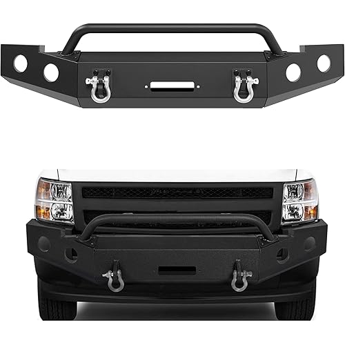 ECOTRIC Front Bumper Compatible with 2007-2013 Chevy Silverado 1500 W/Push Bar 3-Piece Modular -2 Packages