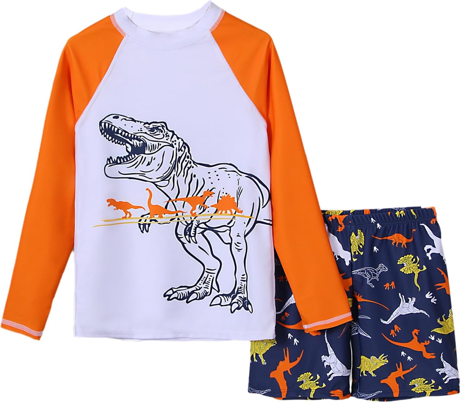 Kids Boys 2 Pcs Rash Guard Sets UPF 50+ Swim Shirts with Boardshorts Athletic Swimsuits