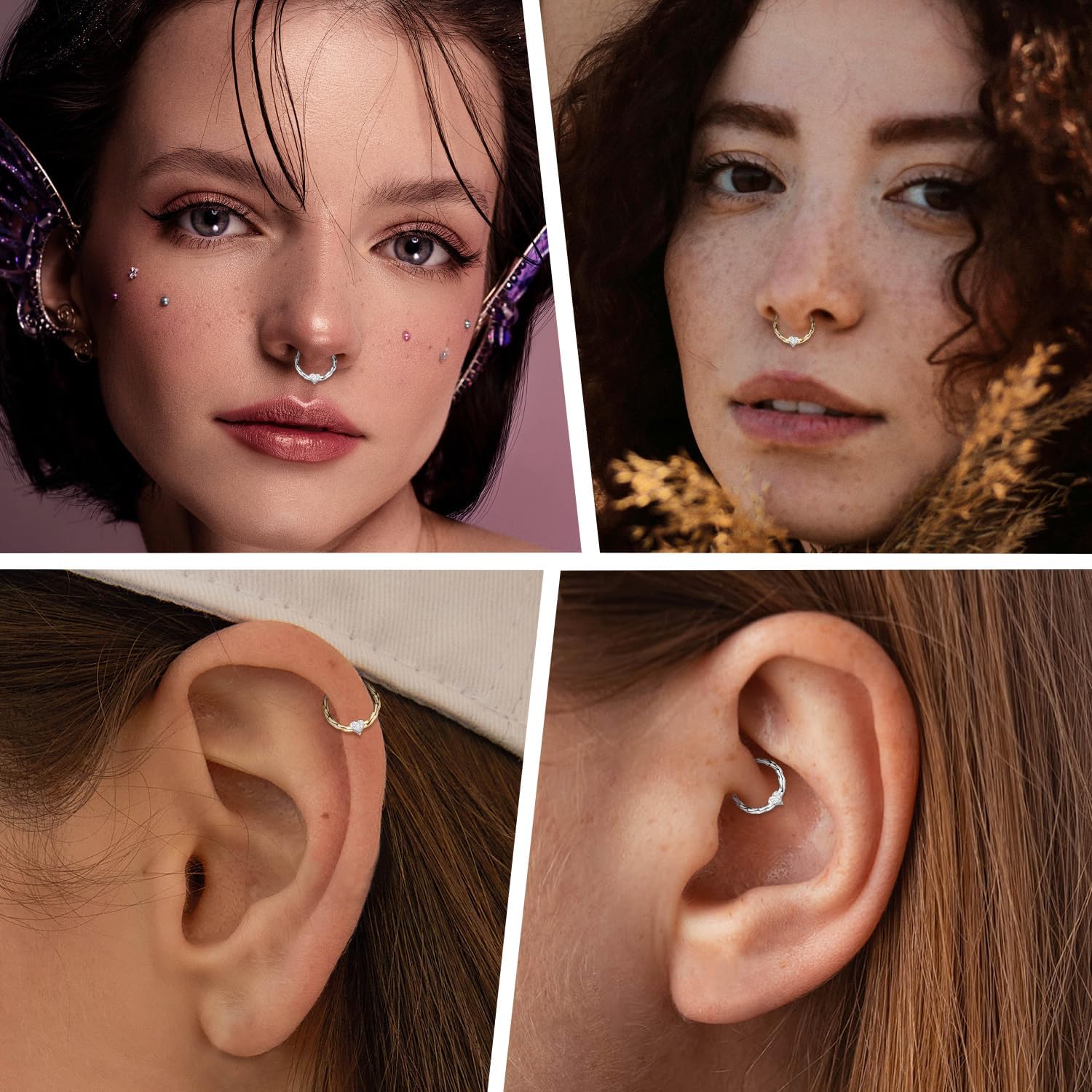 PEAKLINK Surgical Steel Septum Ring Nose Ring Hoop Daith Earrings Septum Jewelry Gold Silver Seamless Clicker Ring Tragus Cartilage Conch Helix Rook Hoop Earrings 8mm 10mm - Image 6