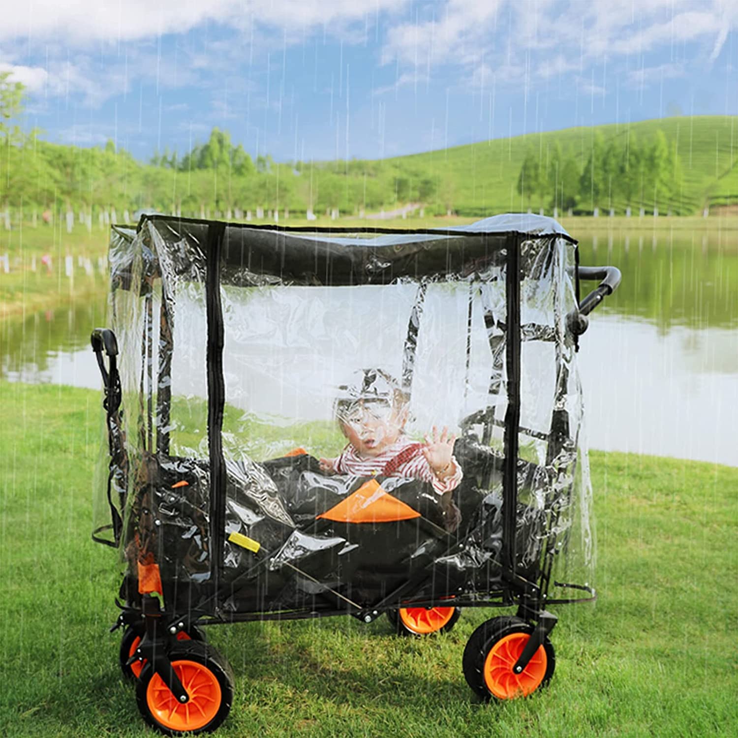 Cubierta de lluvia para carro plegable al aire libre y carrito de compras portátil, impermeable, resistente al viento, tamaño universal para la mayoría de sistemas de viaje