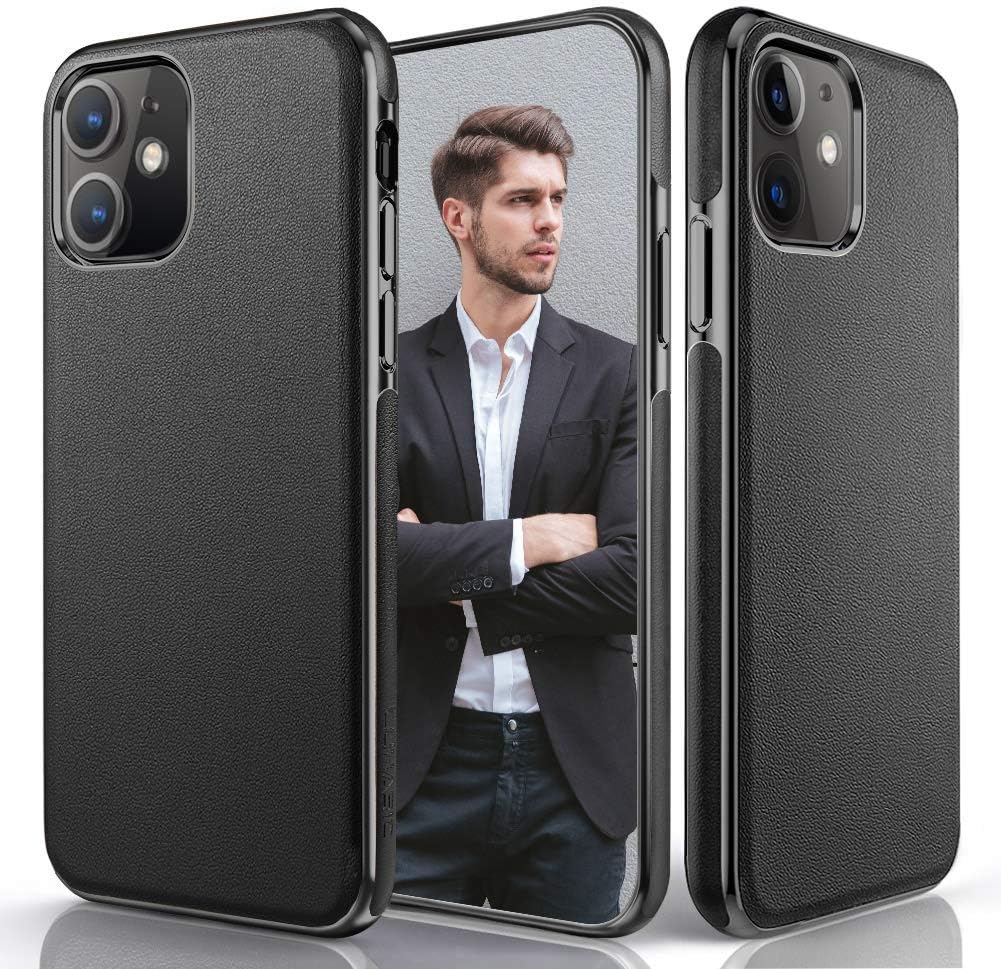 LOHASIC for iPhone 11 Case, Luxury Leather Ultra Slim Business Style Flexible Soft Grip Protective Cases Compatible with Apple iPhone 11 6.1 inch (2019) - Black Silver