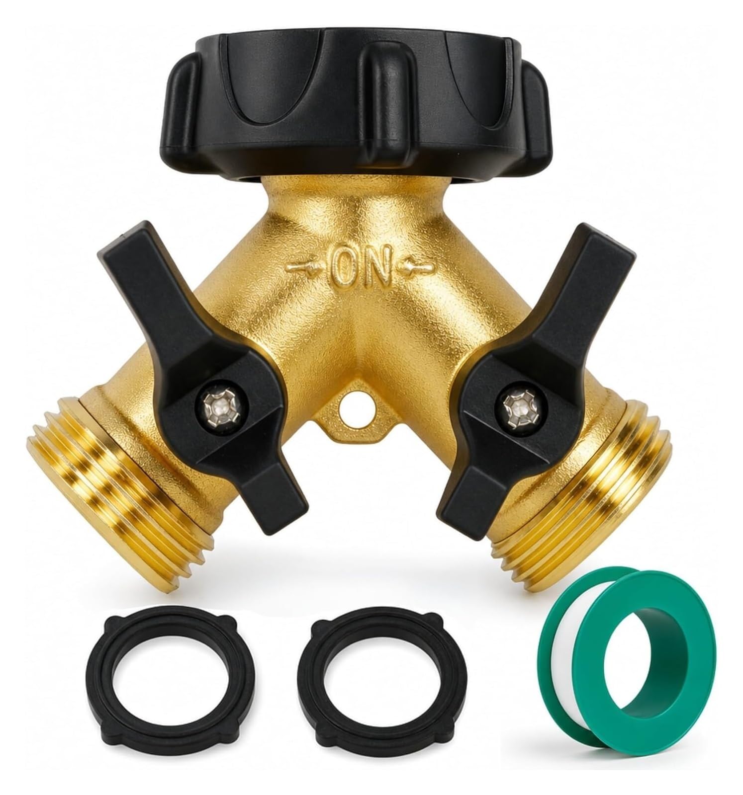 Distributore per tubo da giardino Sdoppiatore for tubo da giardino in ottone a 2 vie, valvole adattatrici for rubinetto con connettore da 3/4 pollici