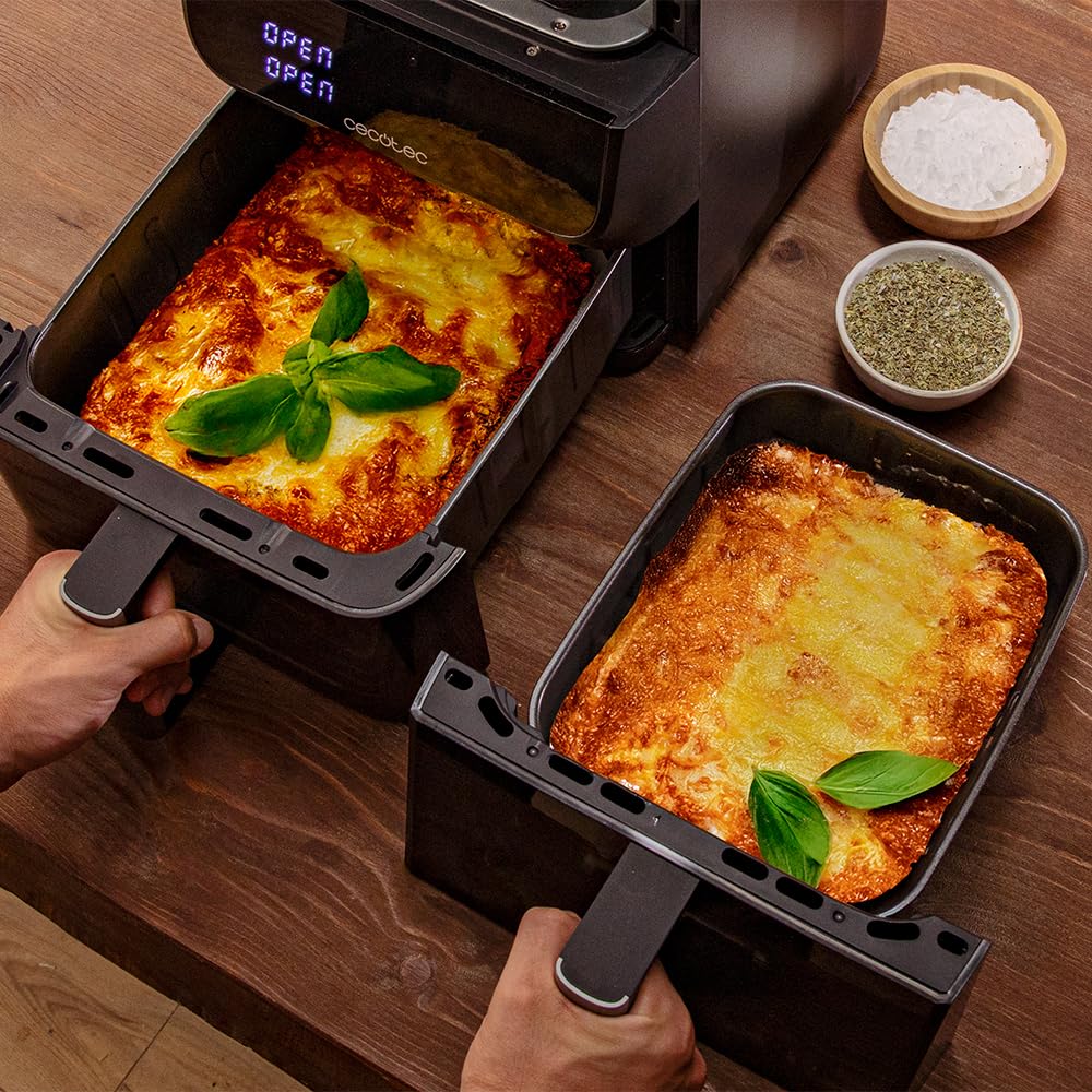 Cecotec Bezolejowa frytkownica powietrzna - Air Fryer 10L Cecofry DuoLevel 10000 DuoSize Window. 2000 W, konstrukcja pionowa, 2 zbiorniki 3,5 l i 6,5 l, synchronizacja, 10 menu, temperatura 80-200ºC