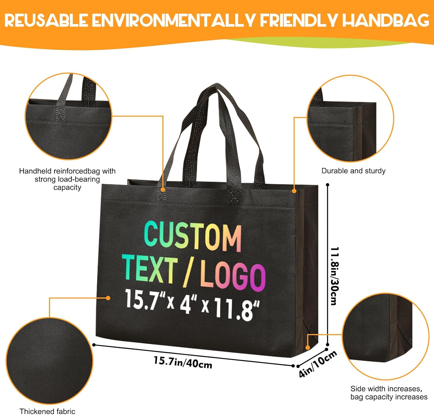 50 Custom Reusable Grocery Bags with Logo - Personalized Totes for Business, Events, Travel, and Daily Use - Image 3