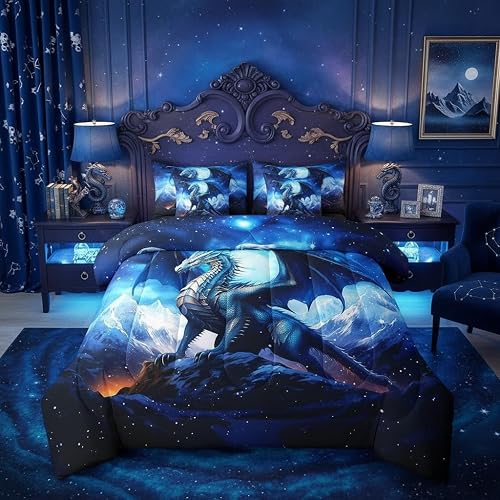 Homewish Twin Size 7 Piece Bedding Sets Dragon Comforter Set Snow Mountain Wild 