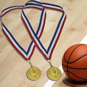Donrime Medals for Children, 12-Pack Gold Metal Medal Olympic Decoration Sports Day Medals with Ribbon Necklace for Sports Day Prizes, Gymnastics Competitions, Party Gifts, Kids Adults