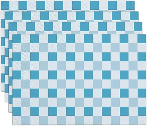 Miniatura 9 de Juego de 4 manteles individuales con lazo azul, 12 x 18 pulgadas, impermeables, lavables, resistentes al calor, manteles individuales para comedor,