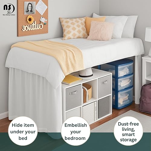 Miniatura 8 de Falda de microfibra de alta calidad para dormitorio universitario, tamaño individual XL, 39 x 80 pulgadas, caída extendida de 32 pulgadas, volantes