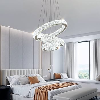 FRIXCHUR Modern LED Chandeliers Crystal Pendant Light 3 Ring