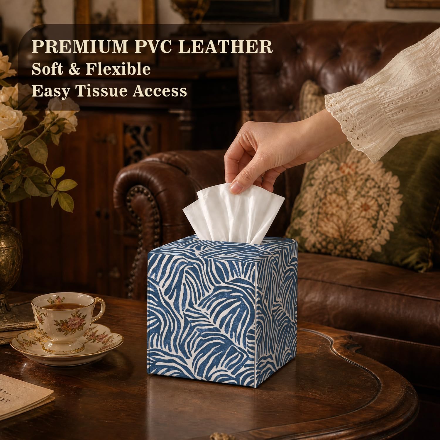 Tissue Box Cover Square PU Leather Modern Geometric Decor Tissue Box Holder image 4