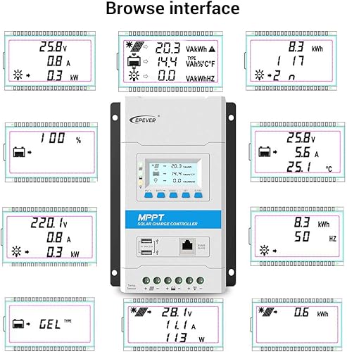 Vista 8 de EPEVER Controlador de carga solar MPPT 40A 12V/24V Auto Panel Solar Regulador de carga con pantalla LED y LCD Puerto USB doble y MT50 Medidor remoto