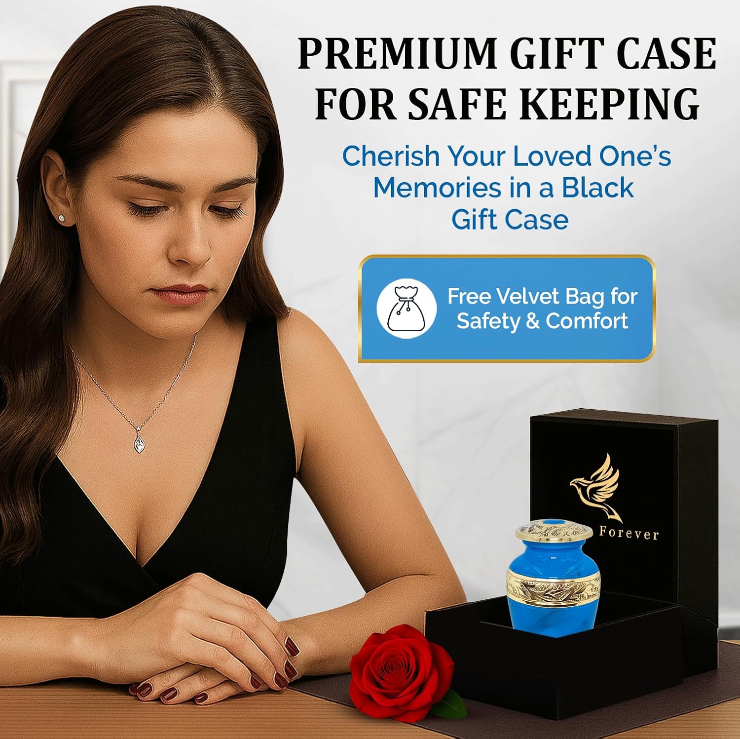 Small Urns for Human Ashes Keepsake – Handcrafted Blue Memorial Urn with Brass Accent – Mini Keepsake Urn for Men and Women – Remembrance Urn (Small)