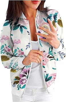 Jacket Women Spring Autumn Casual Jacket Fashion Flower Pattern Bomber Jacket Ladies Outwear Short Coat