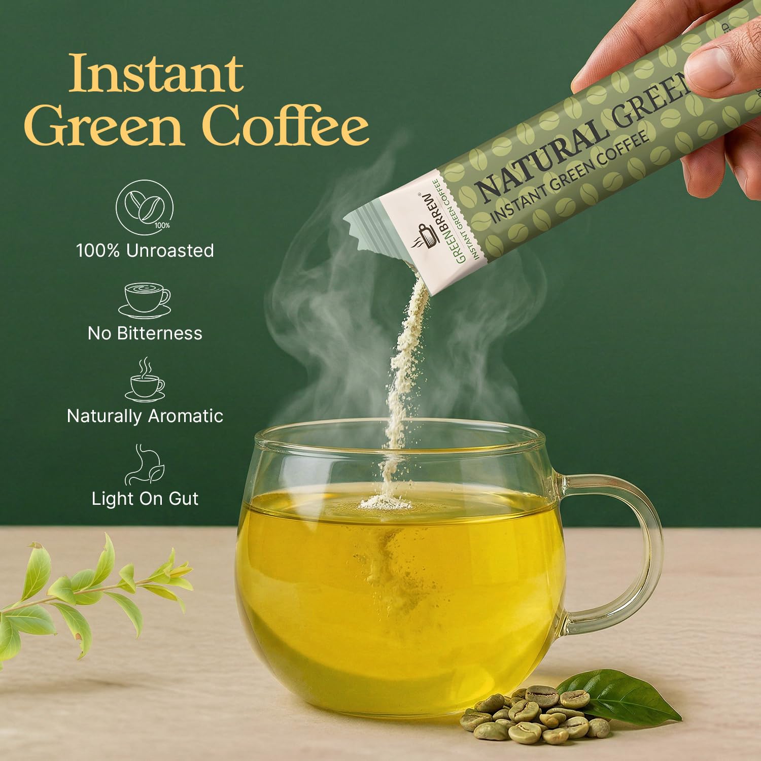 Greenbrrew Natural Instant Green Coffee - 20 Easy Mix Sachets, Pack of 1 (60g) 1