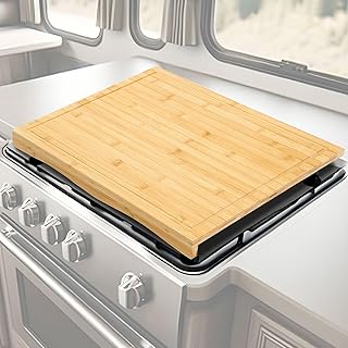 Sintuff Rv Stove Top Cover Board, Multiple Wood Noodle Board Gas Burner Camper Stove Top Cover with 4 Pcs Adjustable Legs and Juice Grooves for Trailer Electric Gas Burner Kitchen (20" x 17")