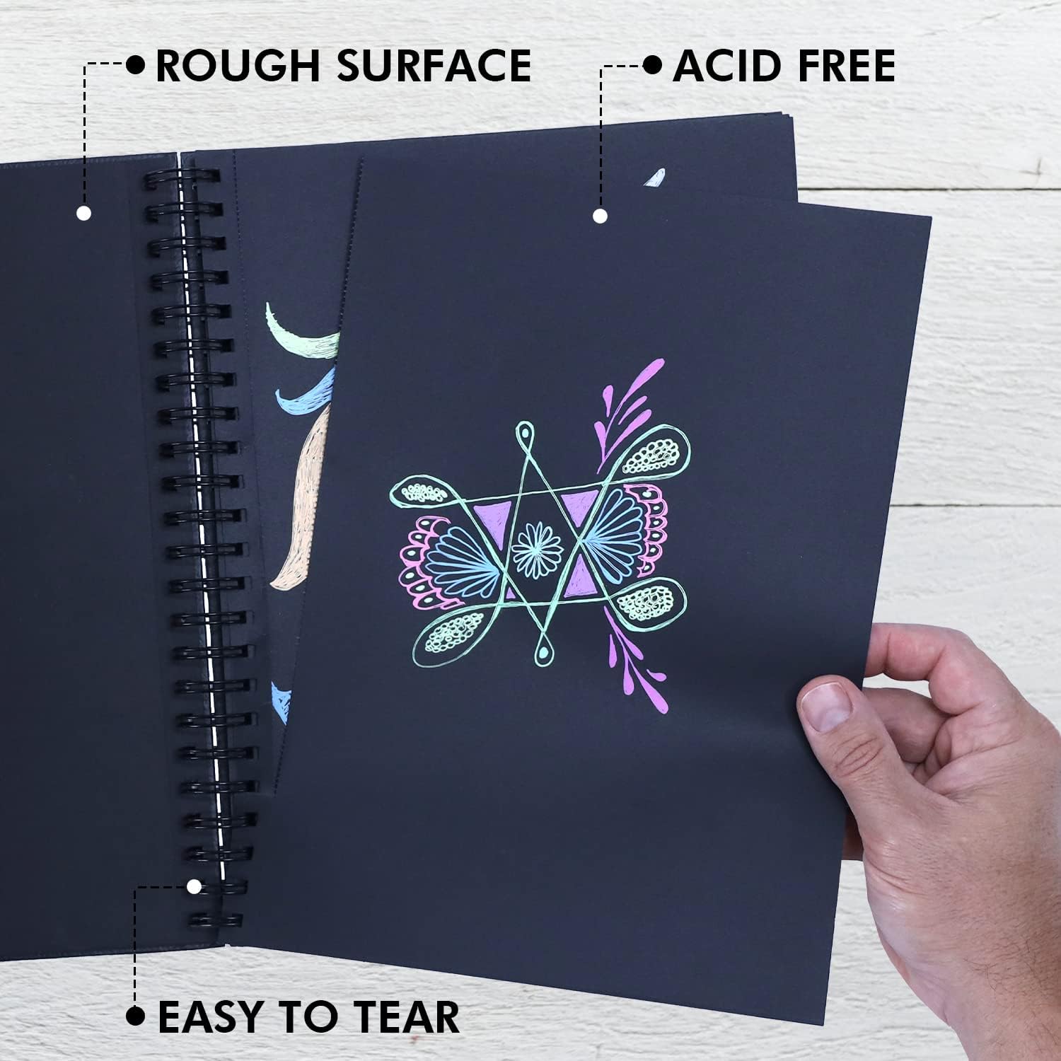 Vanli's Hardcover Black Paper Sketchbook & 12 Pack Ball Point Gel Pens Set - 2 White & 10 Colorful Pens for Drawing, Sketching, & Journaling. 9" x 12" Spiral Bound, Acid Free Black Art Paper thumbnail