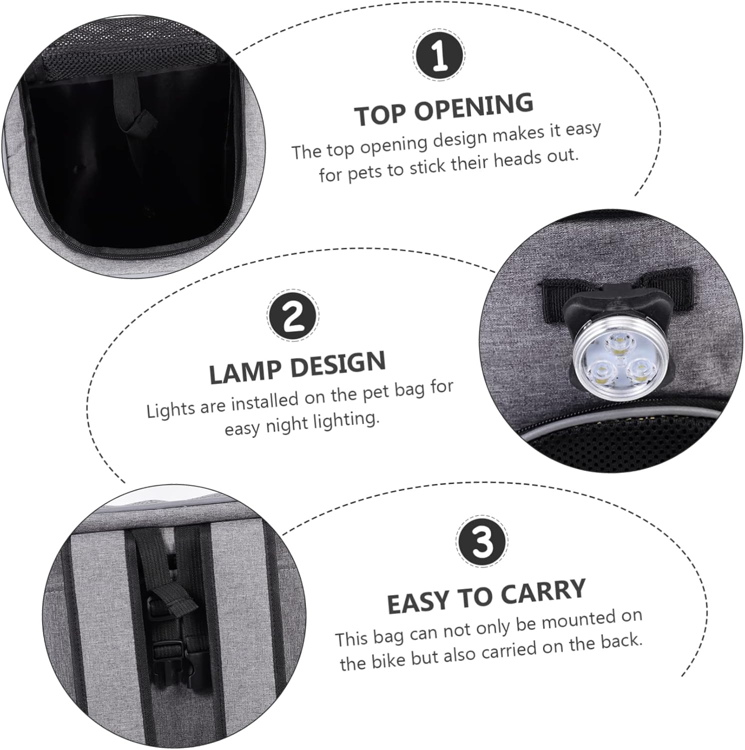 Multi-Functional Pet Bike Bag Durable Breathable Carrier for Kittens Puppies Straps Grey Biking Outdoor Adventures