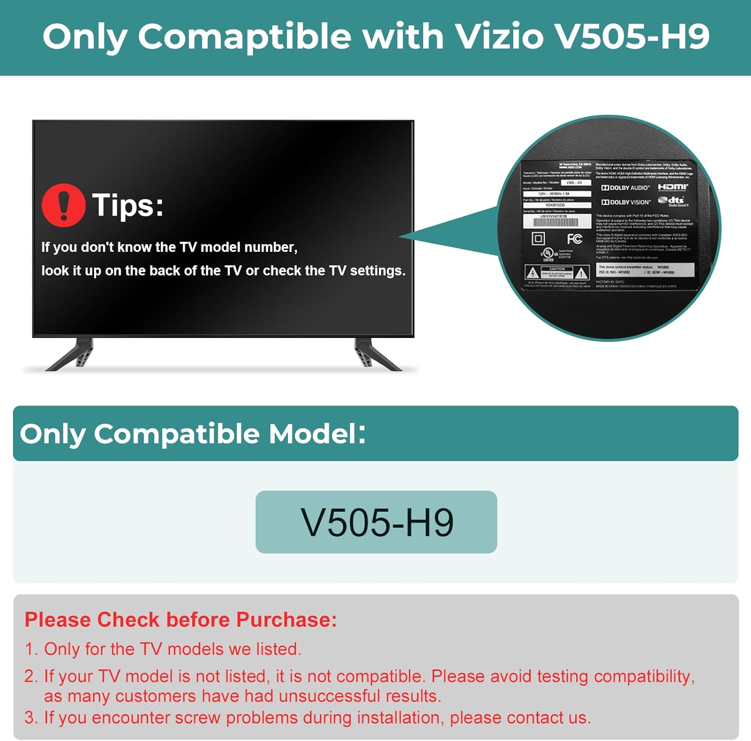 Yaotieci TV Stand Legs Only for Vizio V505-H9, Not for Others, for Vizio TV Legs Replacement with Screws Set, Easy to Install
