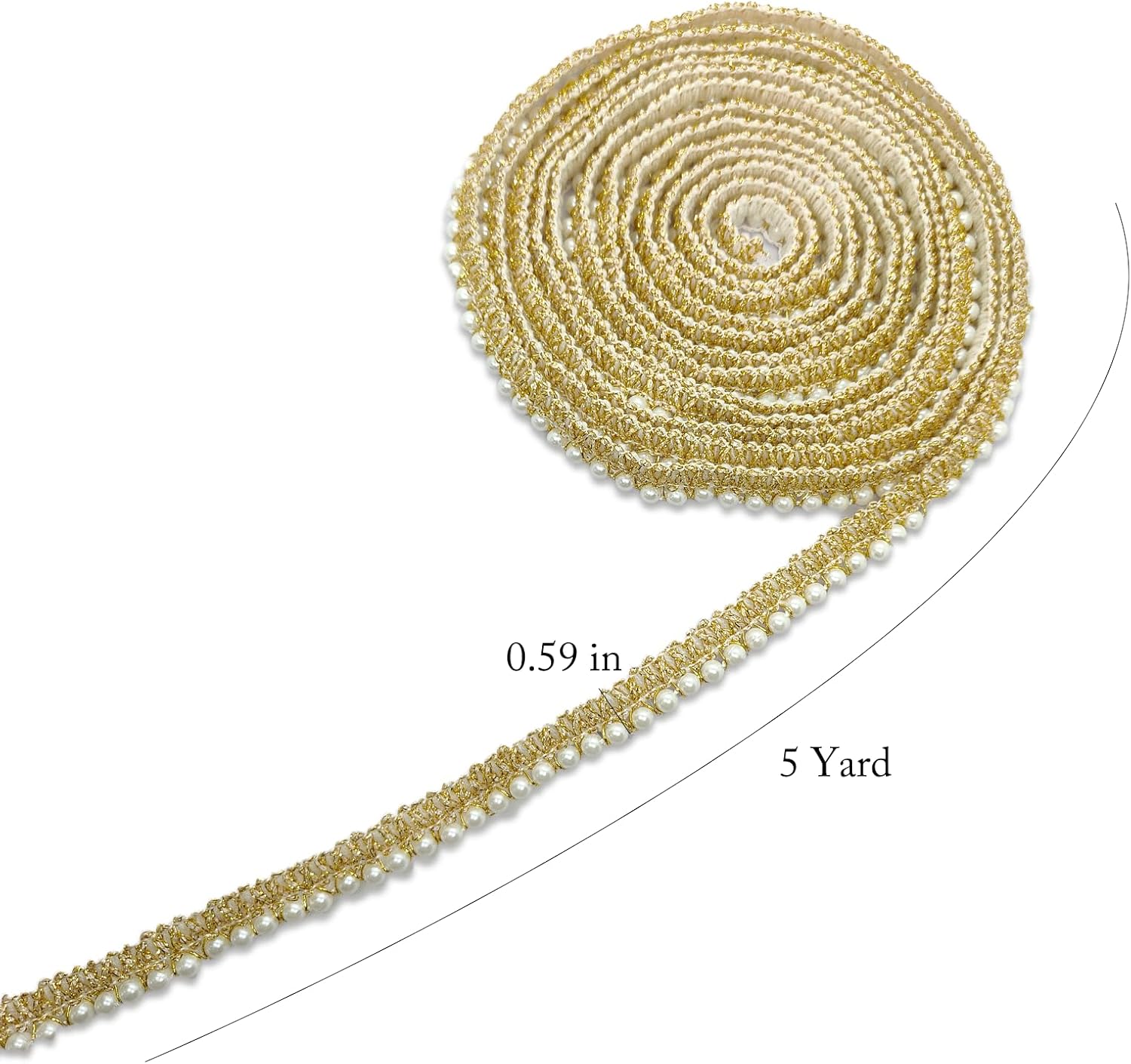 YAFIYGI 5 Yards Gold Lace Trim with Pearls Golden Beaded Embroidery Ribbon for Sewing and Fabric Decoration Dress Garment Accessories Craft Ribbon for Bags Clothing and DIY Projects