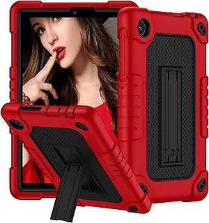 for TCL TAB 8 LE Tablet Case Model 9137W / for TCL TAB 8 WiFi Model 9132X Tablet Case with Shoulder Strap Soft Silicone Hard Back Rugged Full-Body Cover Case (Red+Black)