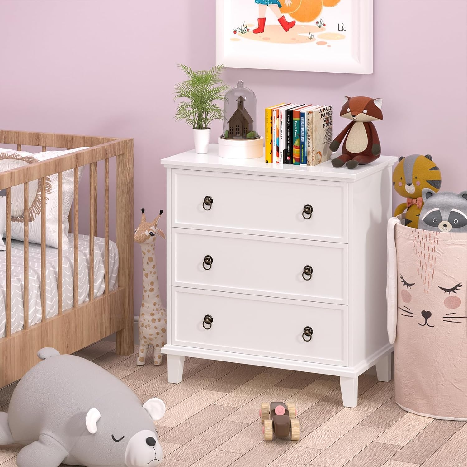 COWMOU White 3 Drawers Nightstand with Charging Station, Modern Bedside Table 3 Drawers End Table, Storage Cabinet for Bedroom, Hallway, Entryway, Home Office